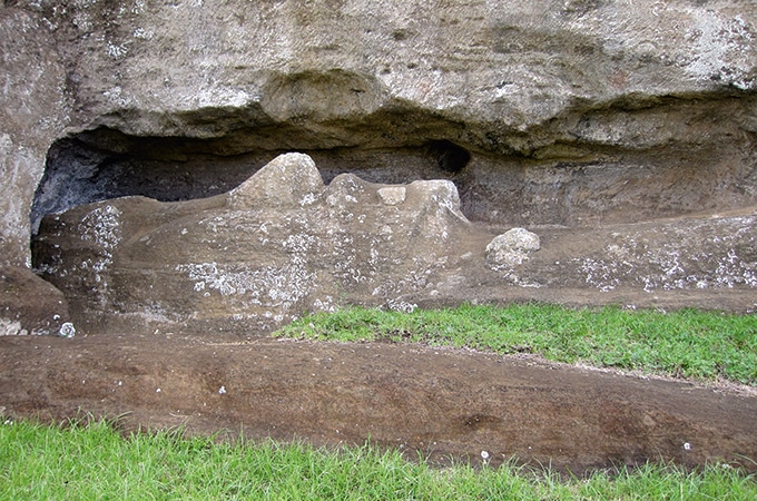 An Unfinished Moai Left Half Carved