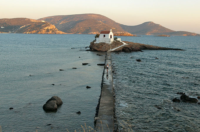 Agios Isodoros chapel built on a rock formation in Leros