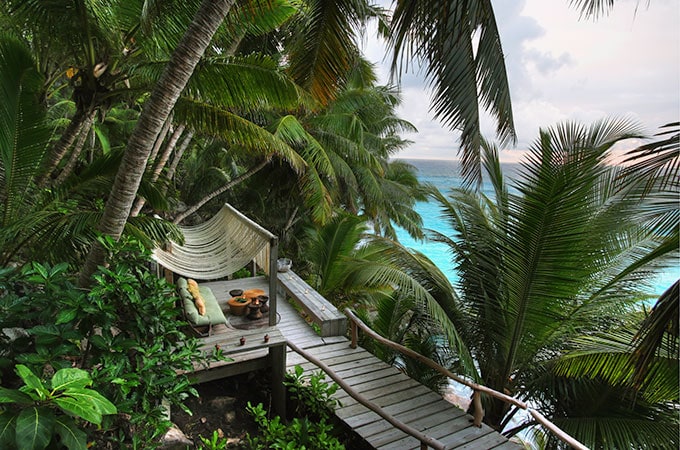 Romantic lounge by sea Seychelles