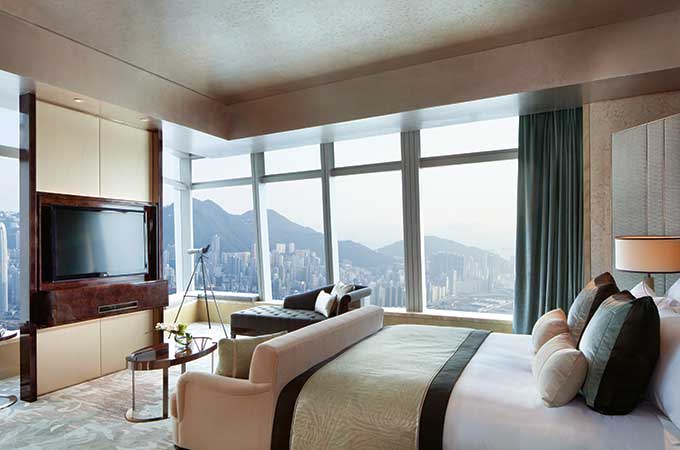 Boasting 180-degree views of Victoria Harbour and the city of Hong Kong, the Carlton Suite is truly breathtaking