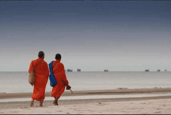 Monks Walking the Beach - Thailand's Hua Hin