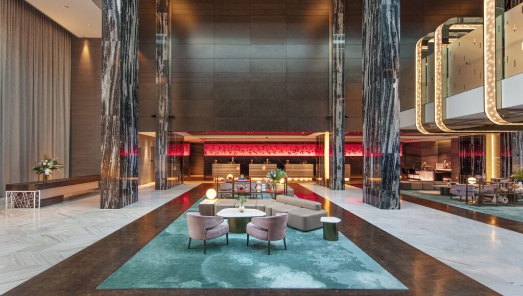 The impressive lobby of The Darling Sydney