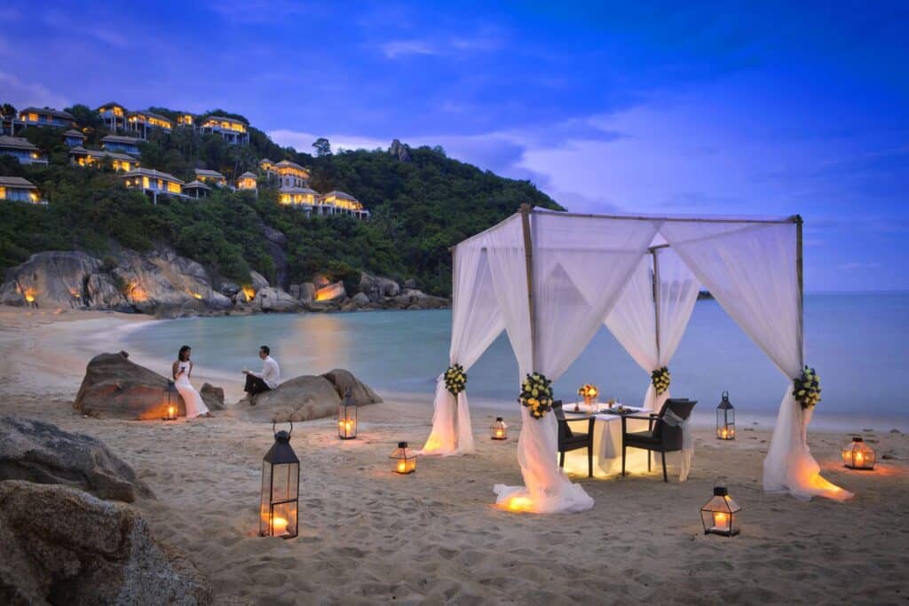 A romantic wedding dinner at the private bay ~ Banyan Tree Samui