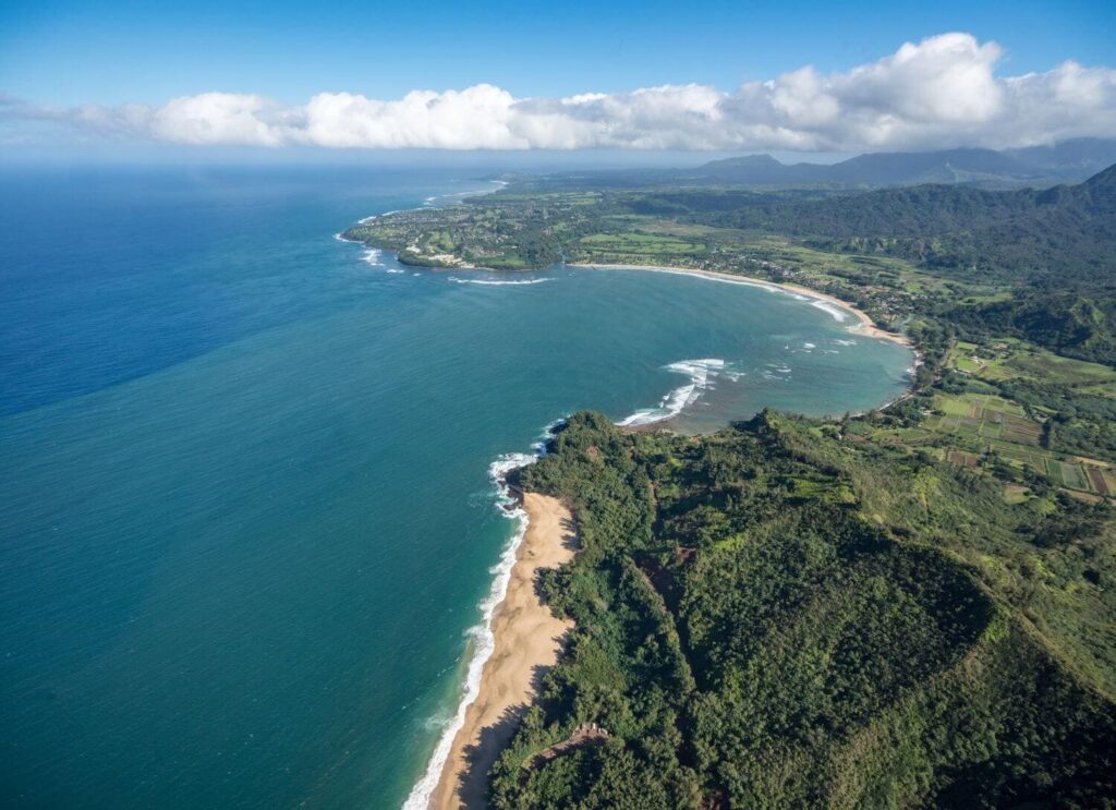 Aerial View of Hanalei Bay from Helicopter