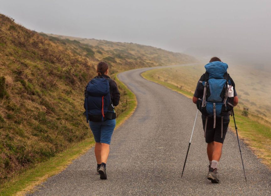 A couple walking the Camino from France to Spain