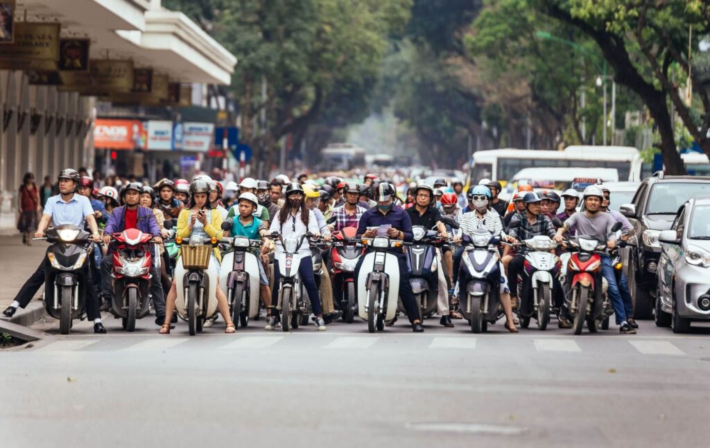 Motorcycles in traffic jam Hanoi, Vietnam. (1)