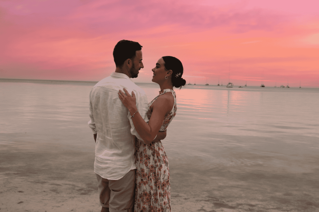 Lomani Island Resort romantic couple on the beach during sunset