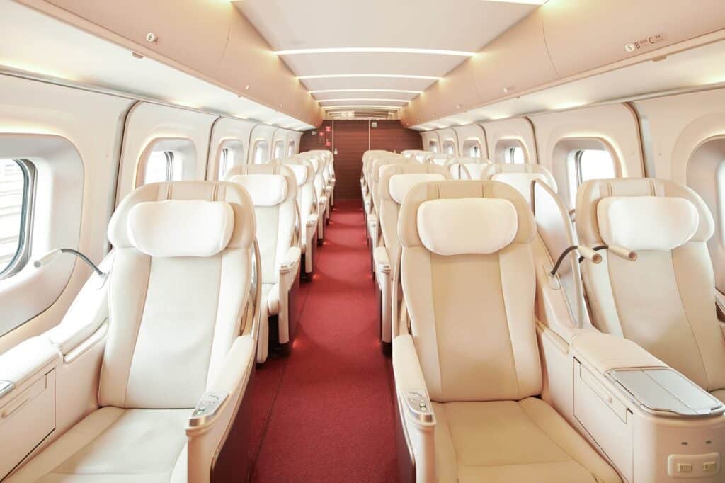 Japan bullet train interior seats with aisle