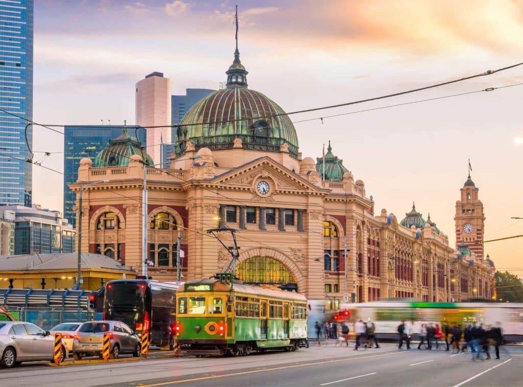 Melbourne street view with tram