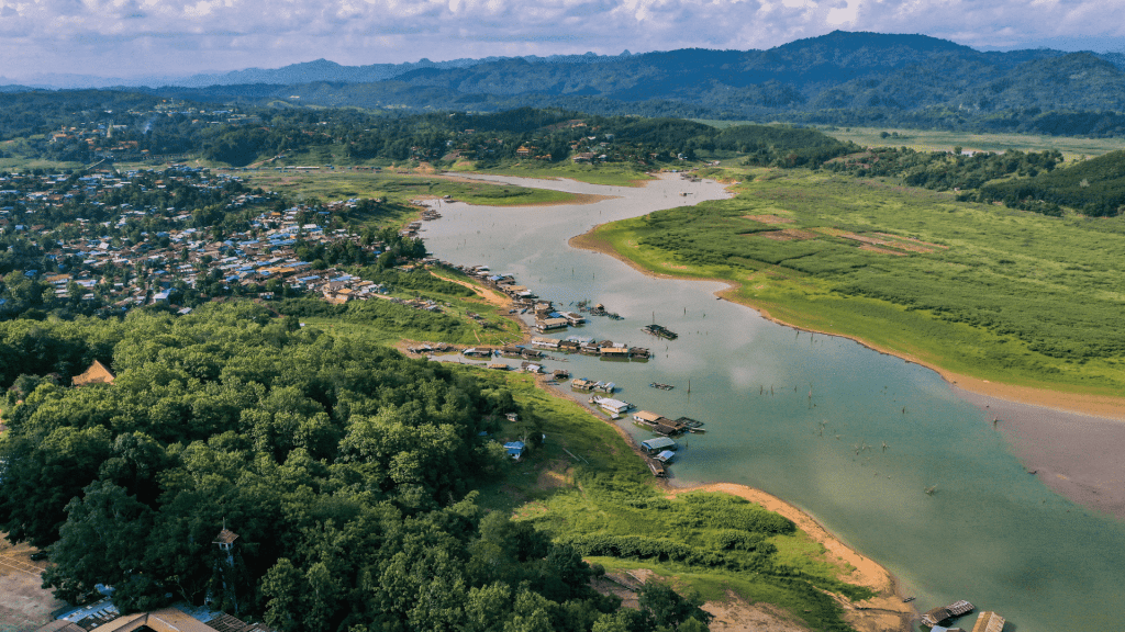 Aerial View of Sangkhlaburi, Kanchanaburi, Thailand