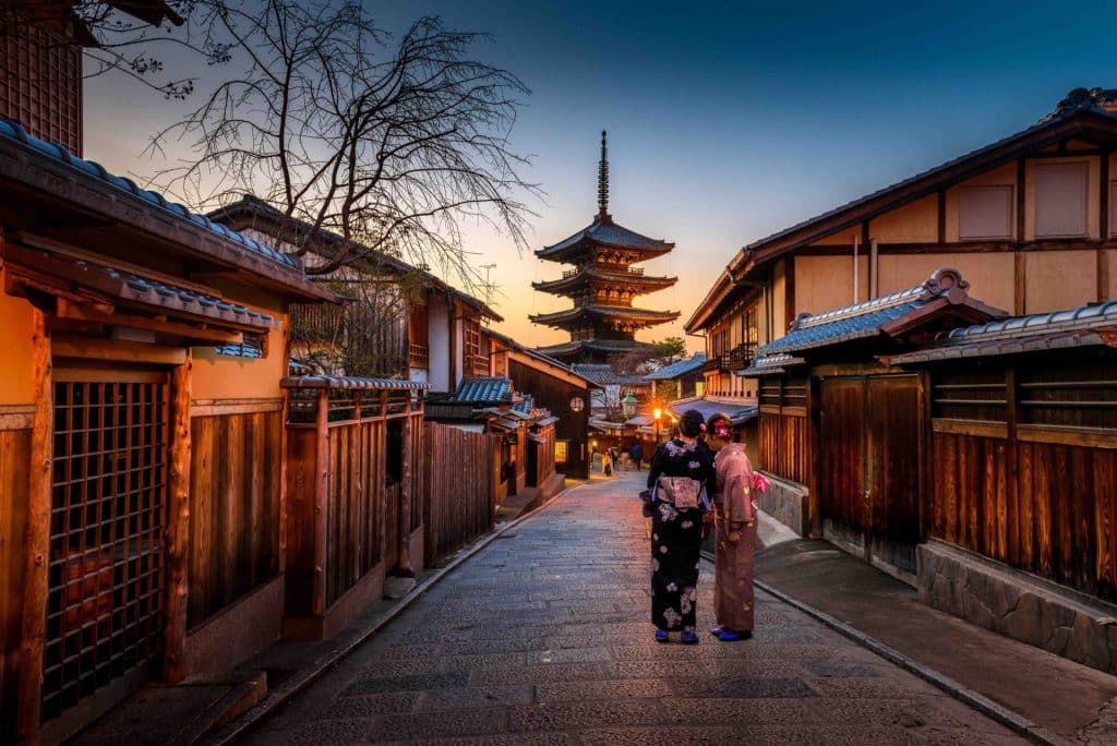 Geisha Town - Kyoto Japan during sunset