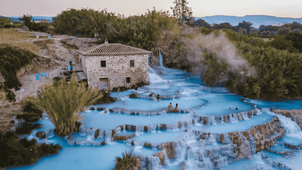 Saturnia, Tuscany Italy - overview - drone shot