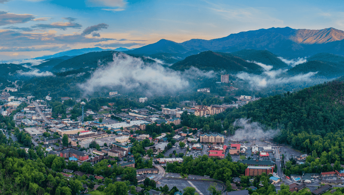 Aerial image of Gatlinburg, Tennessee in USA Downtown Skyline
