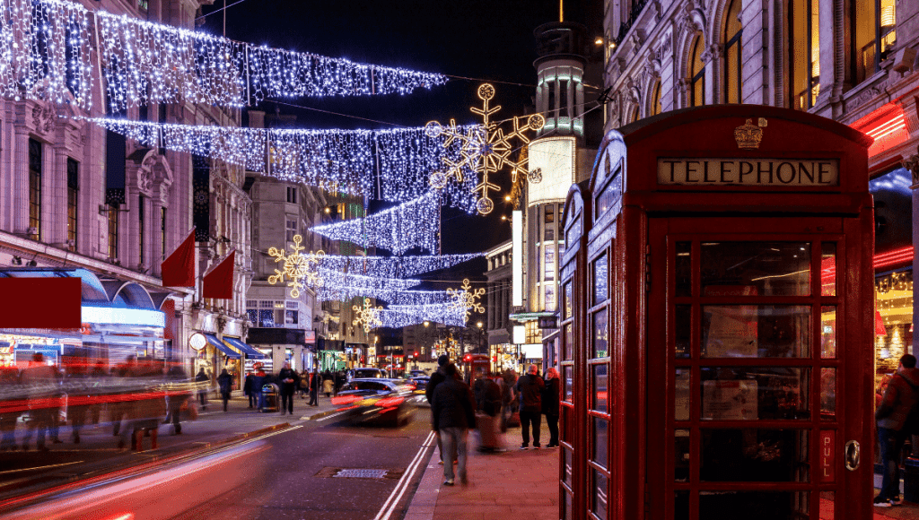 Christmas at night in London, UK