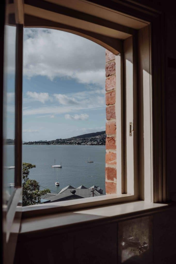 Grande Vue Private Hotel - Hobart - Australia - interior - bathroom window with views of the ocean